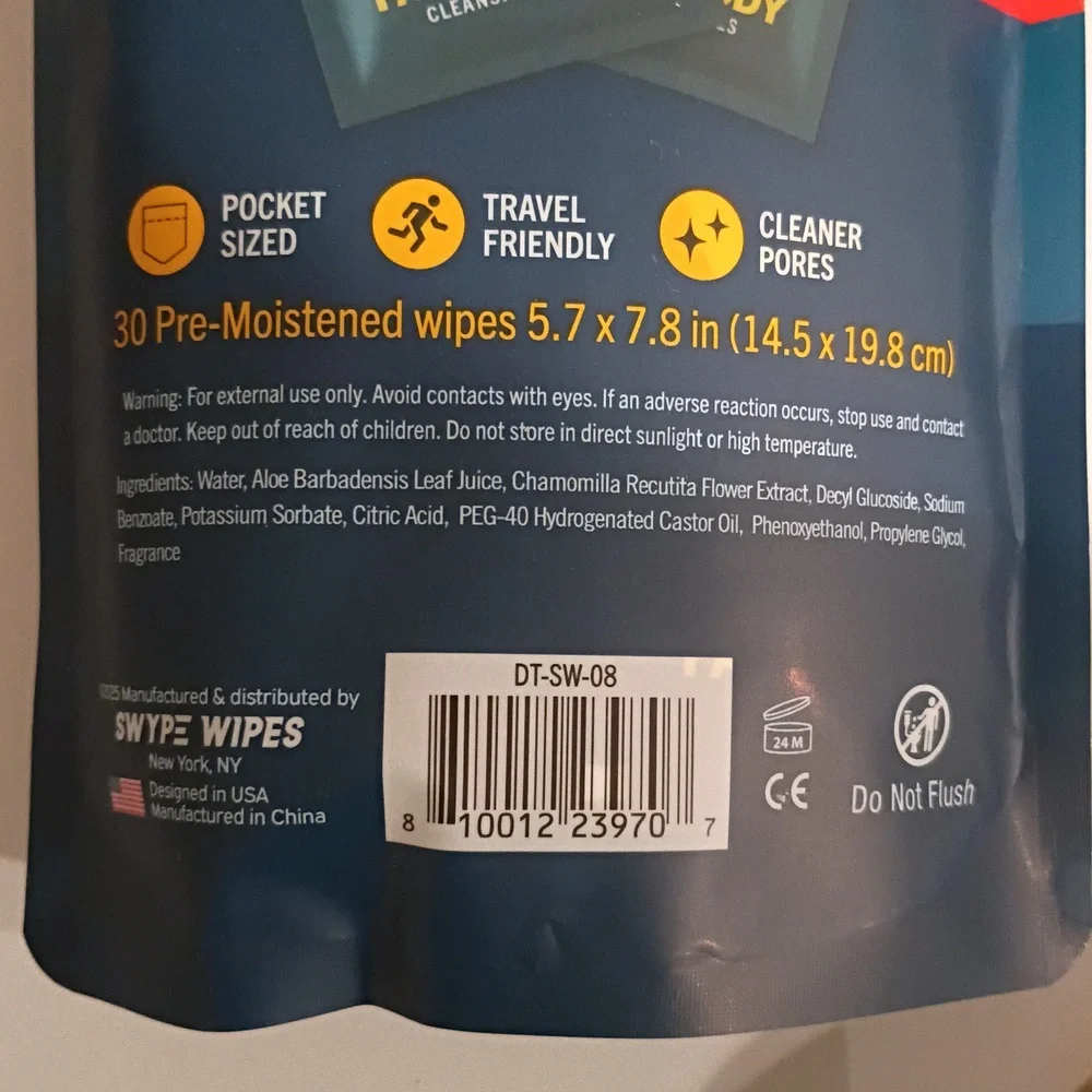 Swype Wipes Detoxifying Face & Body Cleansing Wipes. 30 Pre-moistened Wipes